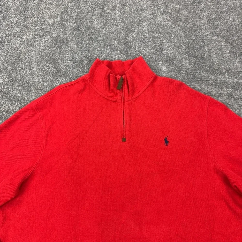 Vintage Polo By Ralph Lauren Sweater Mens 2XL Red 1/4 Zip Mock Neck Cotton Knit
